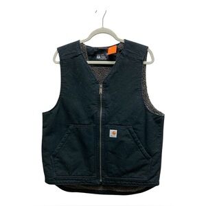 Carhartt Men's Black Relaxed Fit Washed Duck Sherpa Lined Vest Front Zip  Size M